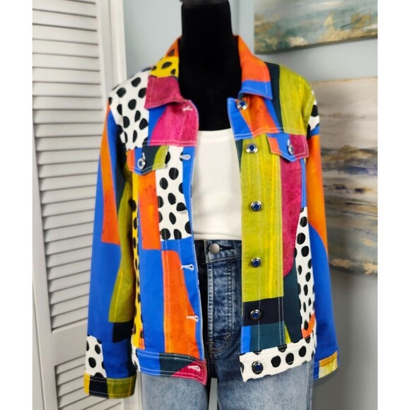 Simply Art by Dolcezza Jacket Multi-Color Abstract Print Artsy Blazer Size Small - Picture 1 of 12